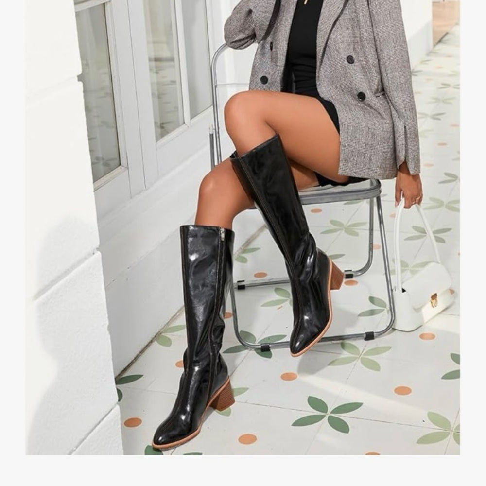 Motimoden pointy Knee High Boots‎ Heel zipper Black size 7 Rocker, Whimsigoth